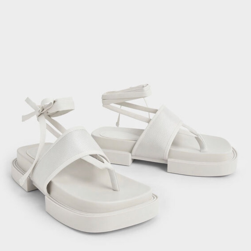 CHARLES & KEITH sandals. Alex Recycled Polyester Tie-Around Thong Sandals - Picture 8 of 8